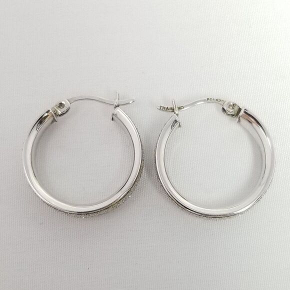 Vintage Sterling Silver Hoop Earrings, Sparkly Surface, RCI Thailand Signed - Picture 7 of 7